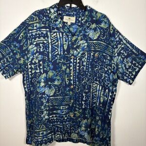 Island Shores Hawaiian Tropical Print Shirt Men XL 100% Silk Button Up Surfboard